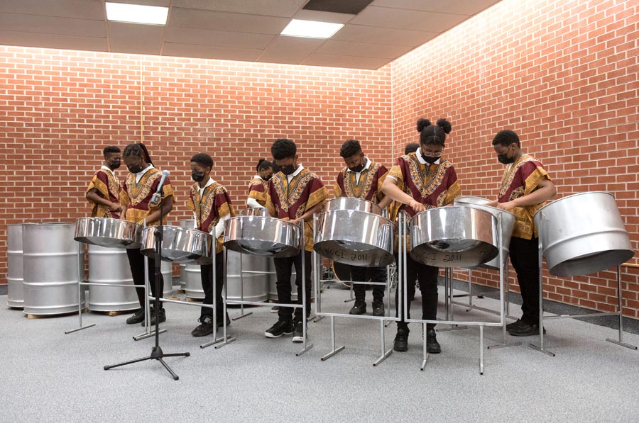 Students from the Africentric Alternative School perform with steelpans. Open Gallery